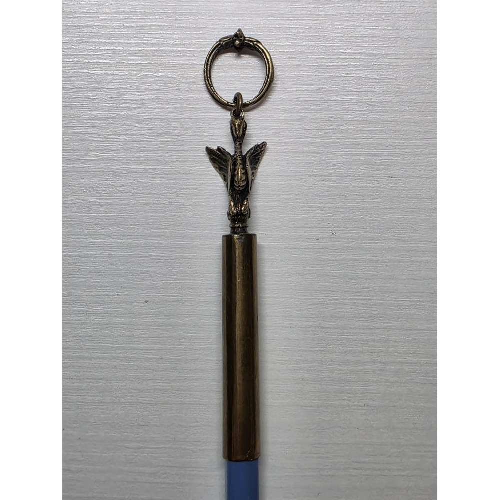 Antique Brass Chatelaine Pencil Holder Swan Finial Ring Top Victorian